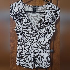 Stylish Dark Brown and White Women's Top Petite Small